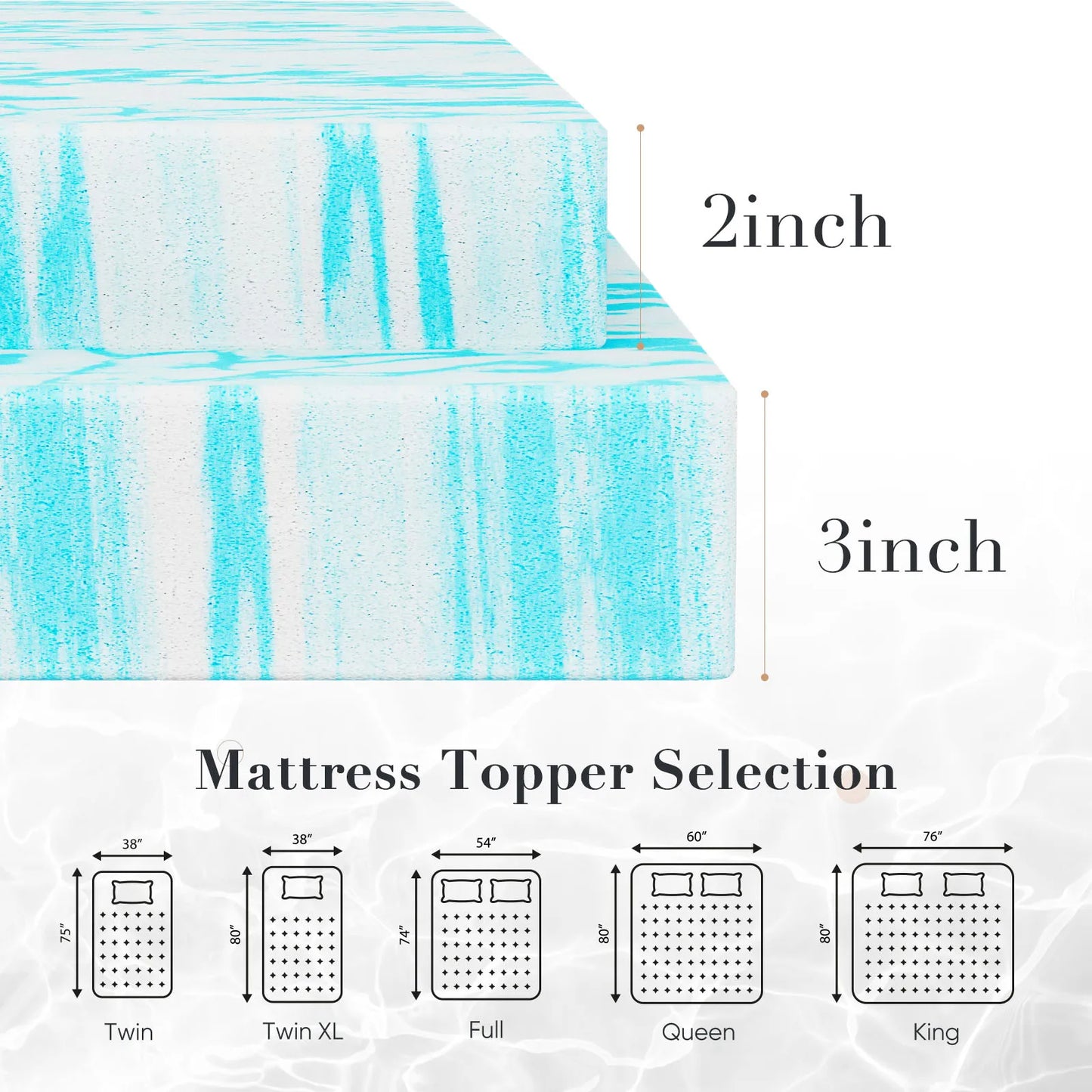 JHK 2-3 Inch Memory Foam Mattress Topper, Queen Size Thick Gel  Cooling Mattress, Soft and Breathable Bed Topper