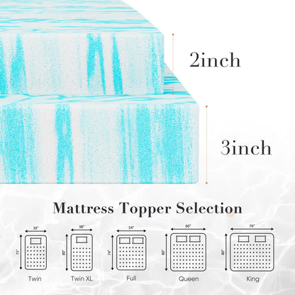 JHK 2-3 Inch Memory Foam Mattress Topper, Queen Size Thick Gel  Cooling Mattress, Soft and Breathable Bed Topper