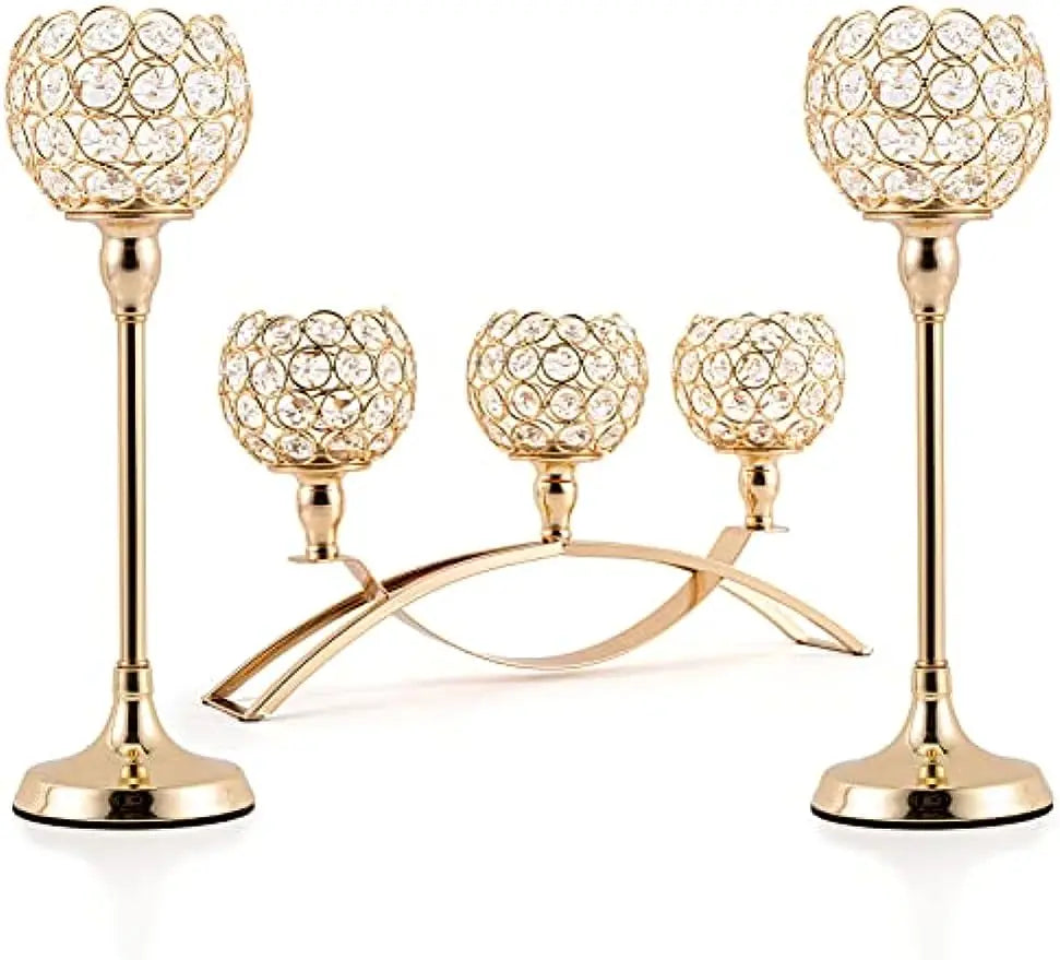 Gold 3-Arms Candle Holders Tea light Candlestick Candelabra Stand for Table Centerpieces Living Room Wedding Decor