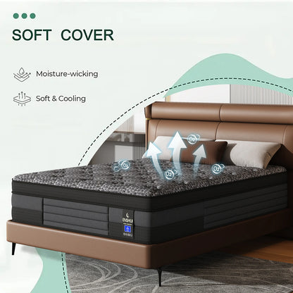 12"Twin Full Queen King Hybrid Mattress For Back Pain Relief Feel, Breathable, CertiPUR-US Certified,In a Box,Motion Isolation