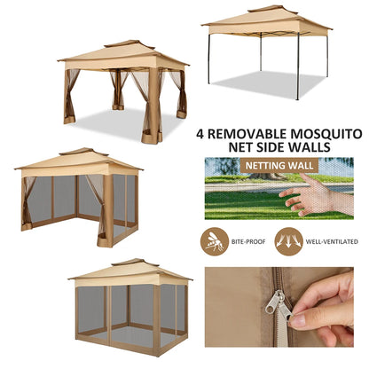11x11 Pop Up Gazebo, One-Push Canopy Tent with Mosquito Nettings, 10x10 Outdoor Canopy Shelter with Double Roof Ventiation
